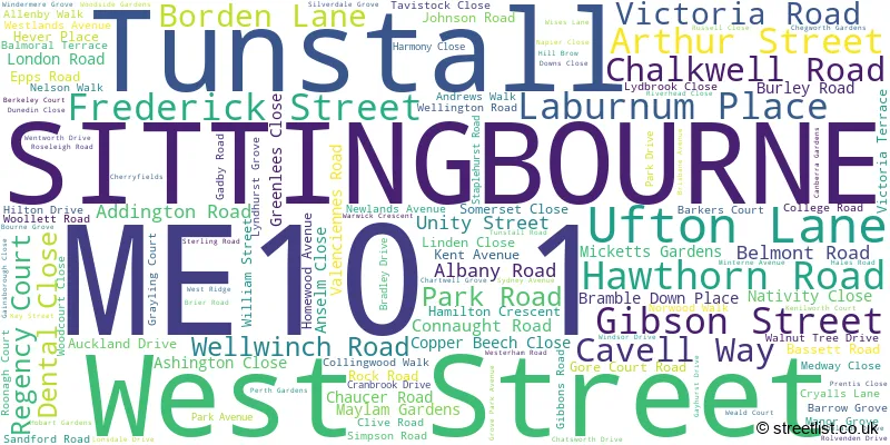 A word cloud for the ME10 1 postcode
